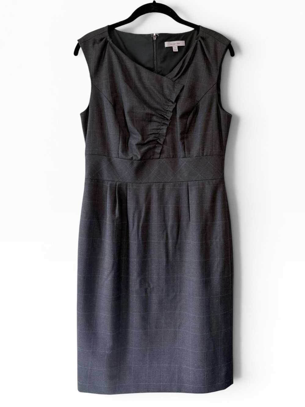 Classiques Entier Wool Windowpane Plaid Sleeveless Sheath Dress Grey Size 8